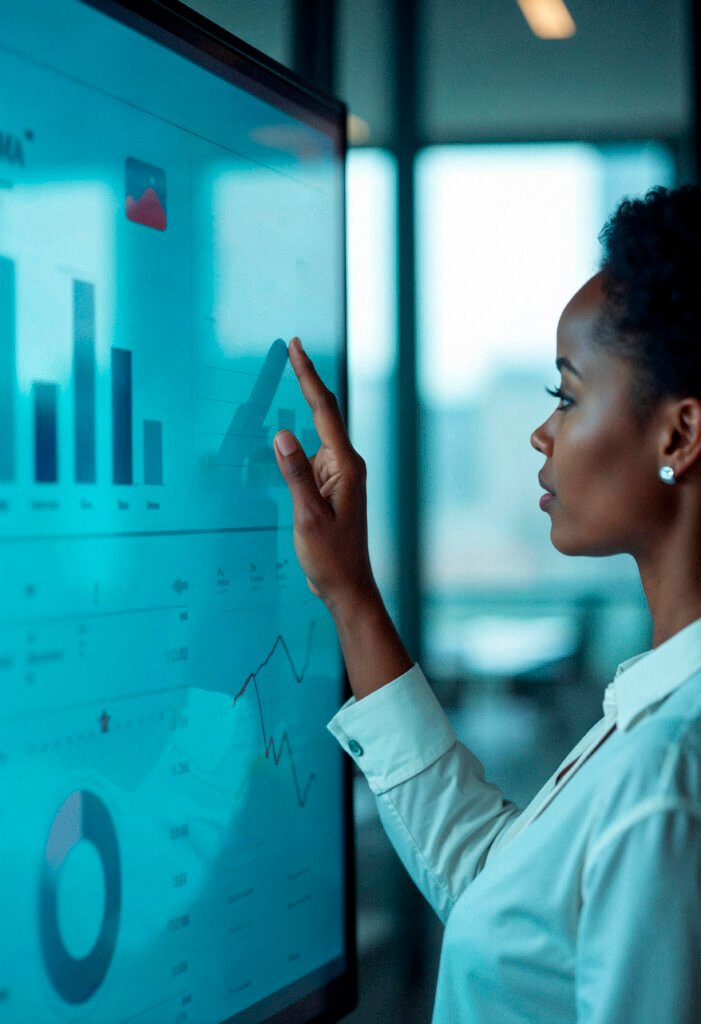 businesswoman-analyzing-data-touchscreen