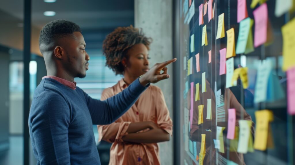 Colleagues Planning with Sticky Notes